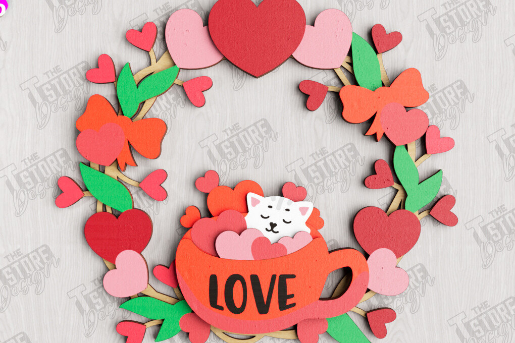 Σετ των 2 Intra απο ξύλο plywood 3mm-4mm πάχος – Στεφάνι για την πόρτα του Αγίου Βαλεντίνου | Διακόσμηση βεράντας Δίασταση  20x20 cm INTRAFABR-112632199