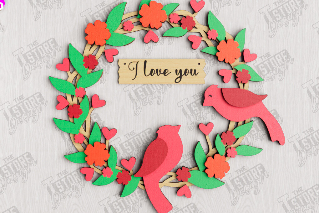 Σετ των 2 Intra απο ξύλο plywood 3mm-4mm πάχος – Στεφάνι για την πόρτα του Αγίου Βαλεντίνου | Διακόσμηση βεράντας Δίασταση  20x20 cm INTRAFABR-112632214