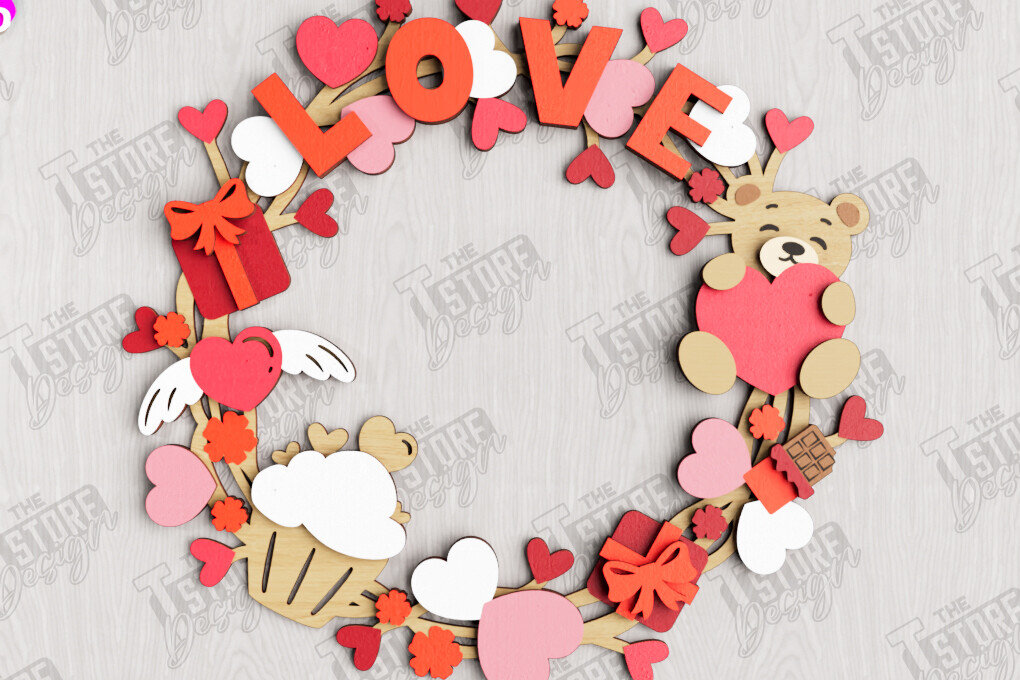 Σετ των 2 Intra απο ξύλο plywood 3mm-4mm πάχος – Στεφάνι για την πόρτα του Αγίου Βαλεντίνου | Διακόσμηση βεράντας Δίασταση  20x20 cm INTRAFABR-112632172