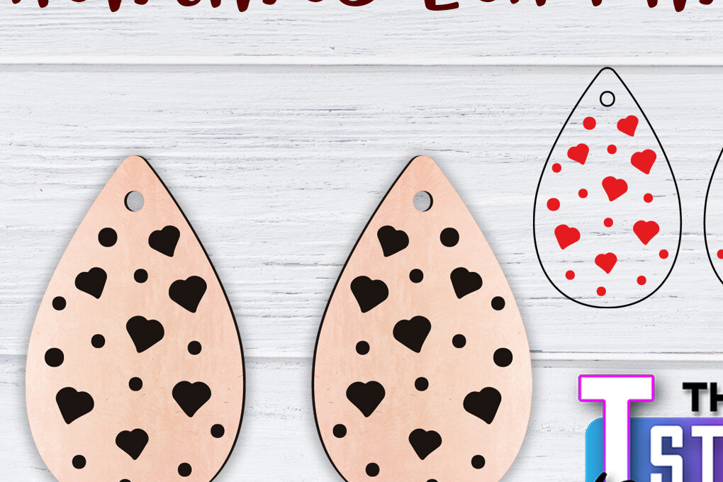 Σετ των 3 Intra απο ξύλο plywood 3mm-4mm πάχος – Σκουλαρίκια Valentine's | Δίασταση  5x5 cm INTRAFABR-49500101