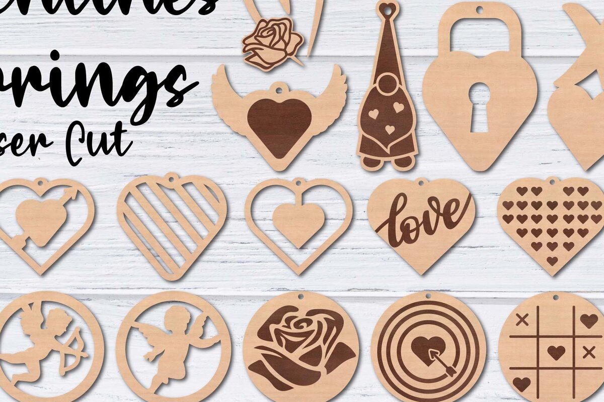 Σετ των 3 Intra απο ξύλο plywood 3mm-4mm πάχος – Σκουλαρίκια Valentine's | Δίασταση  5x5 cm INTRAFABR-49759056