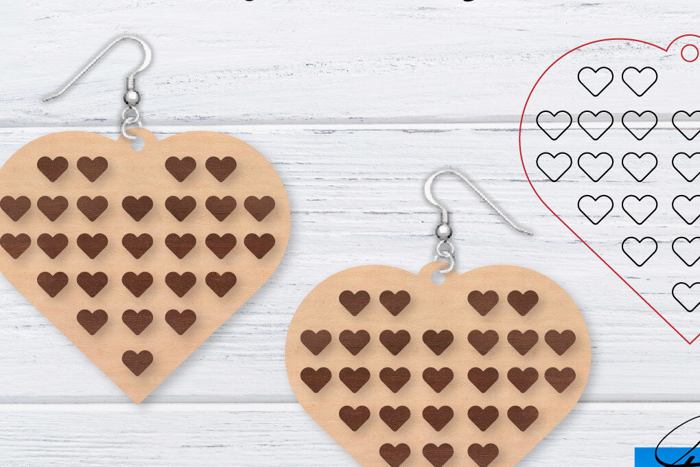 Σετ των 3 Intra απο ξύλο plywood 3mm-4mm πάχος – Σκουλαρίκια Valentine's | Δίασταση  5x5 cm INTRAFABR-49762112