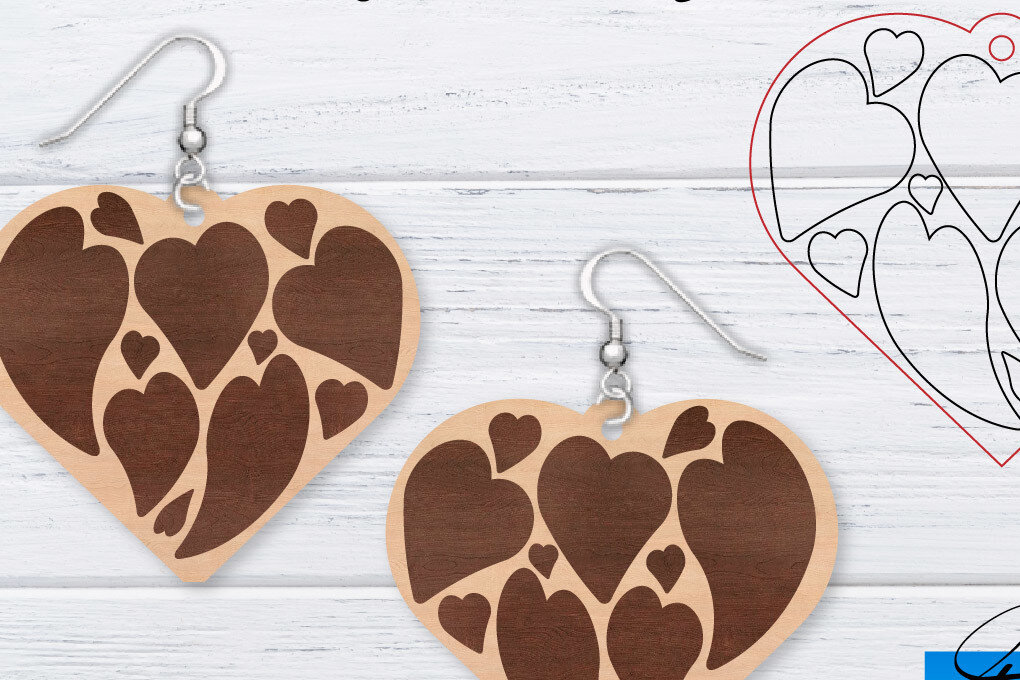 Σετ των 3 Intra απο ξύλο plywood 3mm-4mm πάχος – Σκουλαρίκια Valentine's | Δίασταση  5x5 cm INTRAFABR-49763312