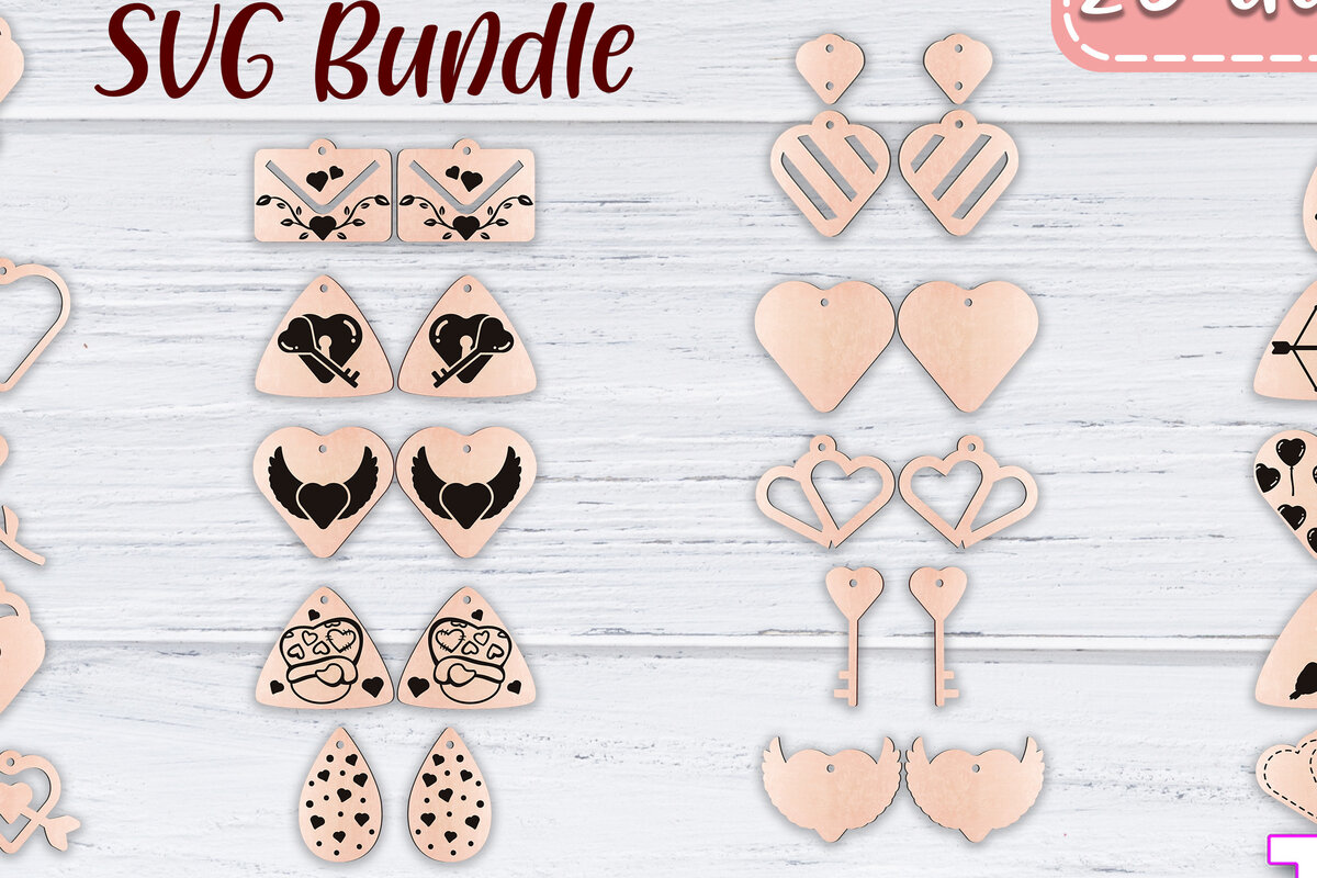 Σετ των 3 Intra απο ξύλο plywood 3mm-4mm πάχος – Σκουλαρίκια Valentine's | Δίασταση  5x5 cm INTRAFABR-49498903