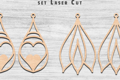 Σετ των 3 Intra απο ξύλο plywood 3mm-4mm πάχος – Σκουλαρίκια Valentine’s Earrings Δίασταση  5x5 cm INTRAFABR-57101099