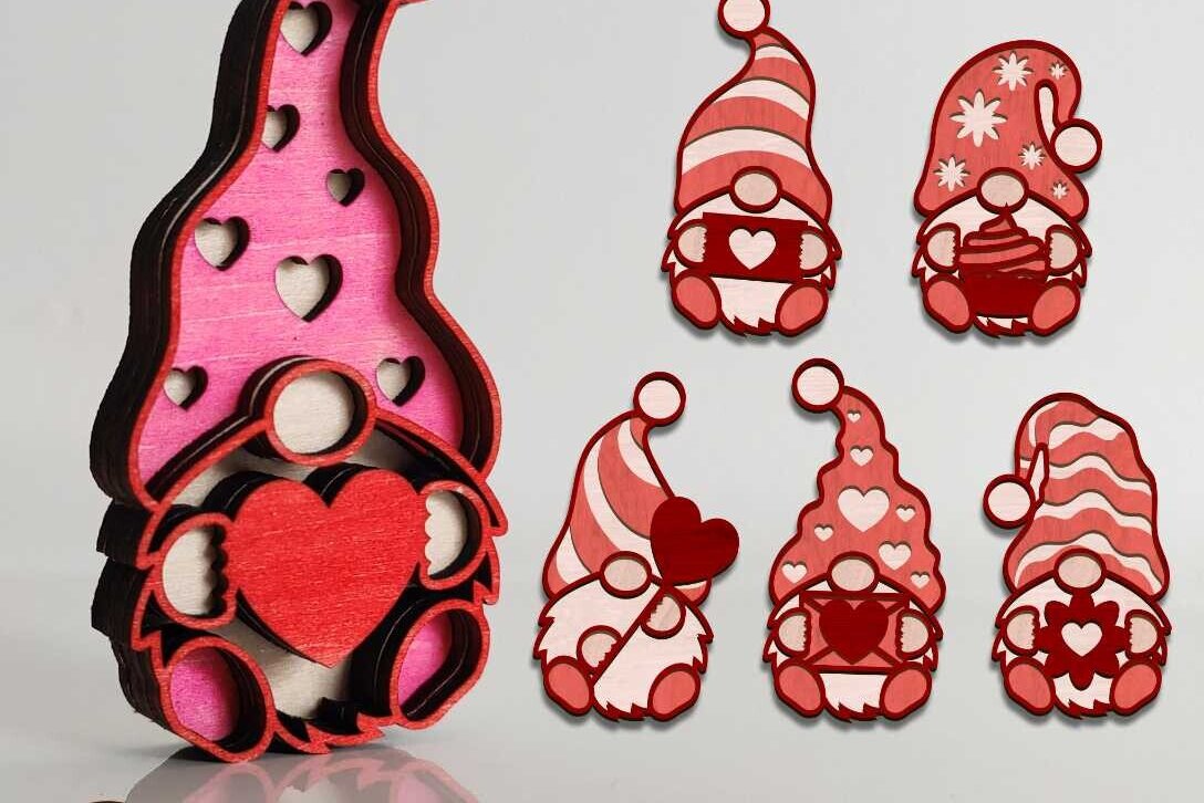 Σετ των 2 Intra απο ξύλο plywood 3mm-4mm πάχος – Valentine's Gnomes Bundle Multilayer Tem Δίασταση  20x20 cm INTRAFABR-86440975