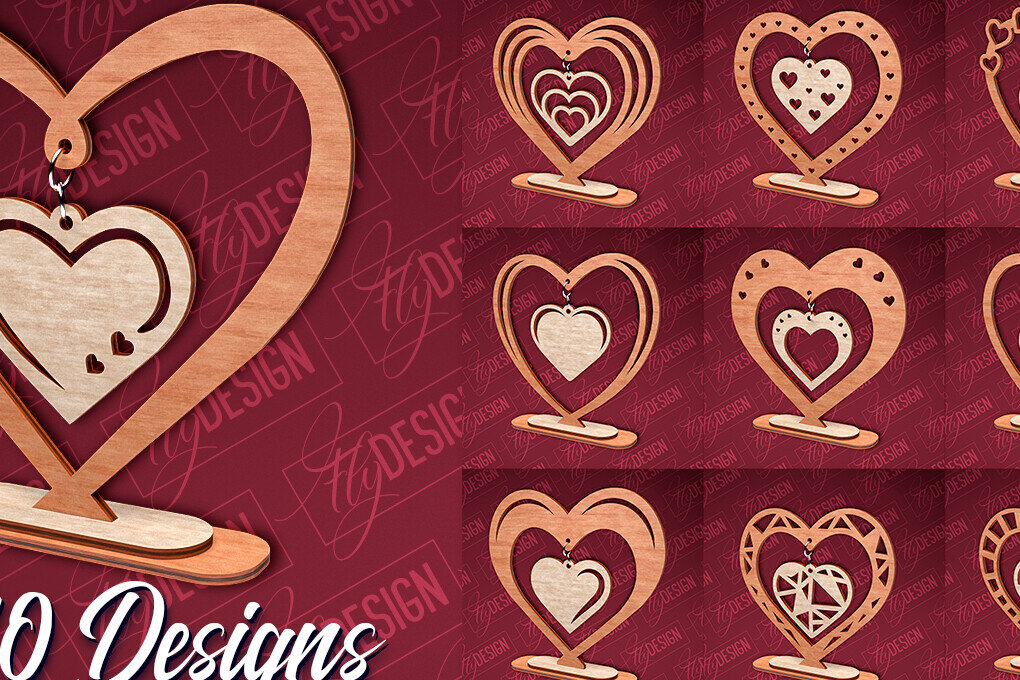 Σετ των 2 Intra απο ξύλο plywood 3mm-4mm πάχος – Κρεμαστό σταντ καρδιών του Αγίου Βαλεντίνου | CNC Δίασταση  20x20 cm INTRAFABR-83612241