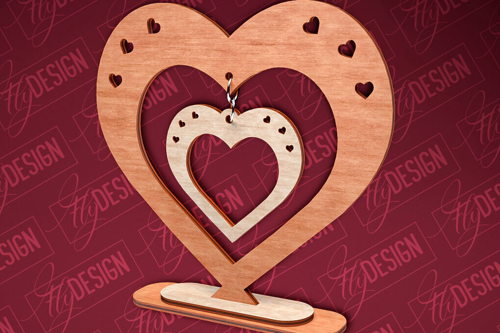 Σετ των 2 Intra απο ξύλο plywood 3mm-4mm πάχος – Κρεμαστό σταντ καρδιών του Αγίου Βαλεντίνου | CNC Δίασταση  20x20 cm INTRAFABR-83611793