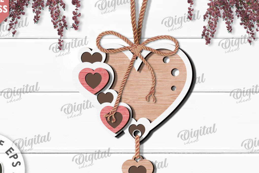 Σετ των 2 Intra απο ξύλο plywood 3mm-4mm πάχος – Κρεμαστό στολίδι Αγίου Βαλεντίνου Κόψιμο με λέιζερ Δίασταση  20x20 cm INTRAFABR-112121421