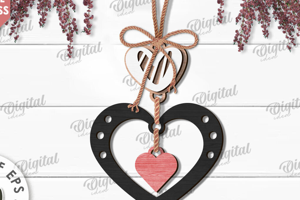 Σετ των 2 Intra απο ξύλο plywood 3mm-4mm πάχος – Κρεμαστό στολίδι Αγίου Βαλεντίνου Κόψιμο με λέιζερ Δίασταση  20x20 cm INTRAFABR-112121204