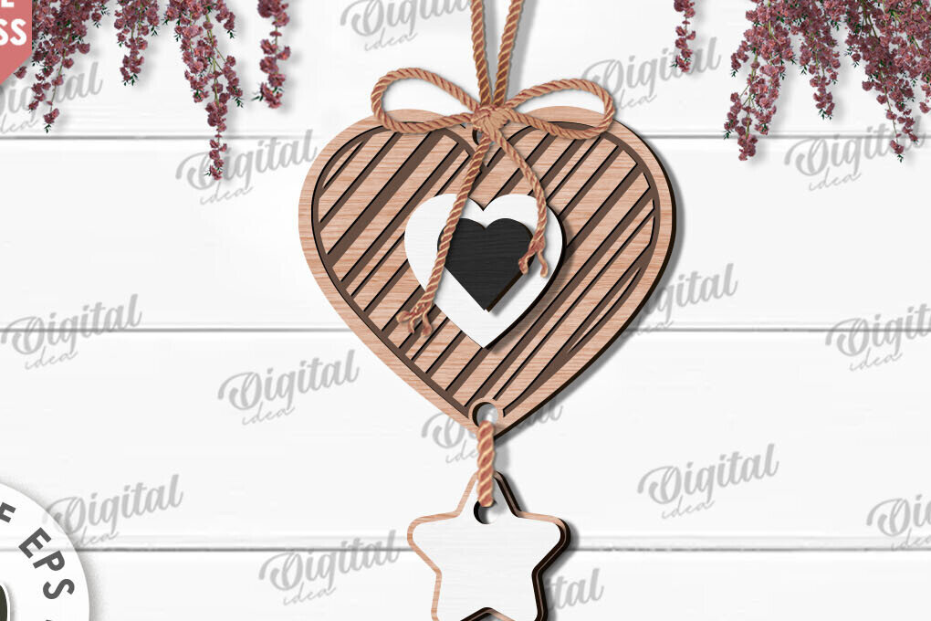 Σετ των 2 Intra απο ξύλο plywood 3mm-4mm πάχος – Κρεμαστό στολίδι Αγίου Βαλεντίνου Κόψιμο με λέιζερ Δίασταση  20x20 cm INTRAFABR-112121233