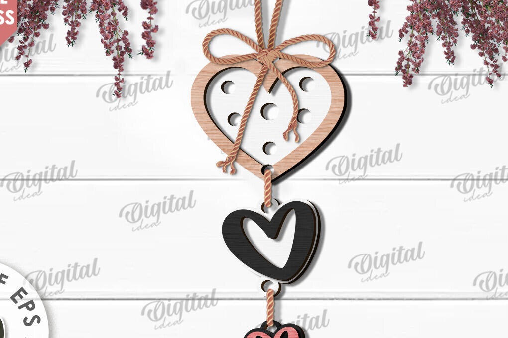 Σετ των 2 Intra απο ξύλο plywood 3mm-4mm πάχος – Κρεμαστό στολίδι Αγίου Βαλεντίνου Κόψιμο με λέιζερ Δίασταση  20x20 cm INTRAFABR-112121312