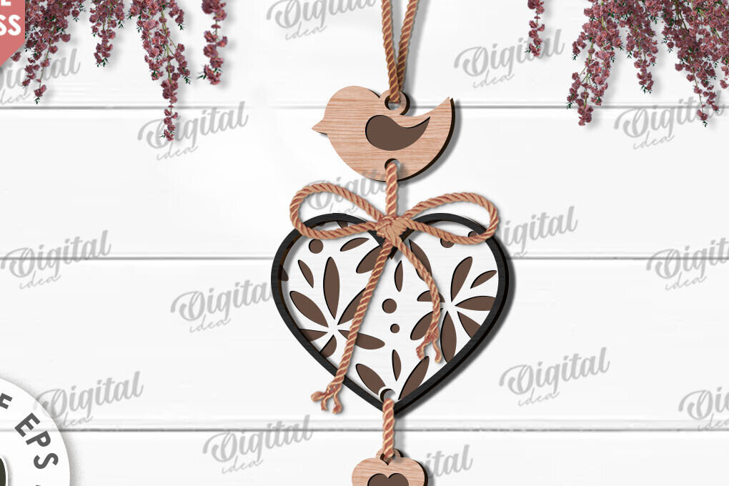 Σετ των 2 Intra απο ξύλο plywood 3mm-4mm πάχος – Κρεμαστό στολίδι Αγίου Βαλεντίνου Κόψιμο με λέιζερ Δίασταση  20x20 cm INTRAFABR-112121339