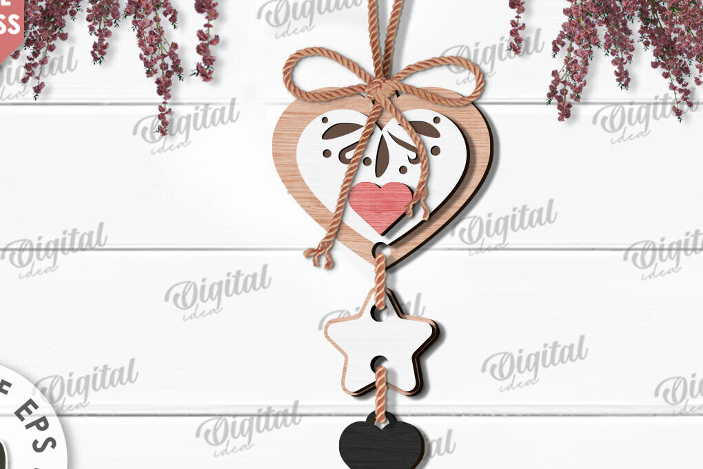 Σετ των 2 Intra απο ξύλο plywood 3mm-4mm πάχος – Κρεμαστό στολίδι Αγίου Βαλεντίνου Κόψιμο με λέιζερ Δίασταση  20x20 cm INTRAFABR-112121362