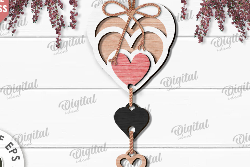 Σετ των 2 Intra απο ξύλο plywood 3mm-4mm πάχος – Κρεμαστό στολίδι Αγίου Βαλεντίνου Κόψιμο με λέιζερ Δίασταση  20x20 cm INTRAFABR-112121175