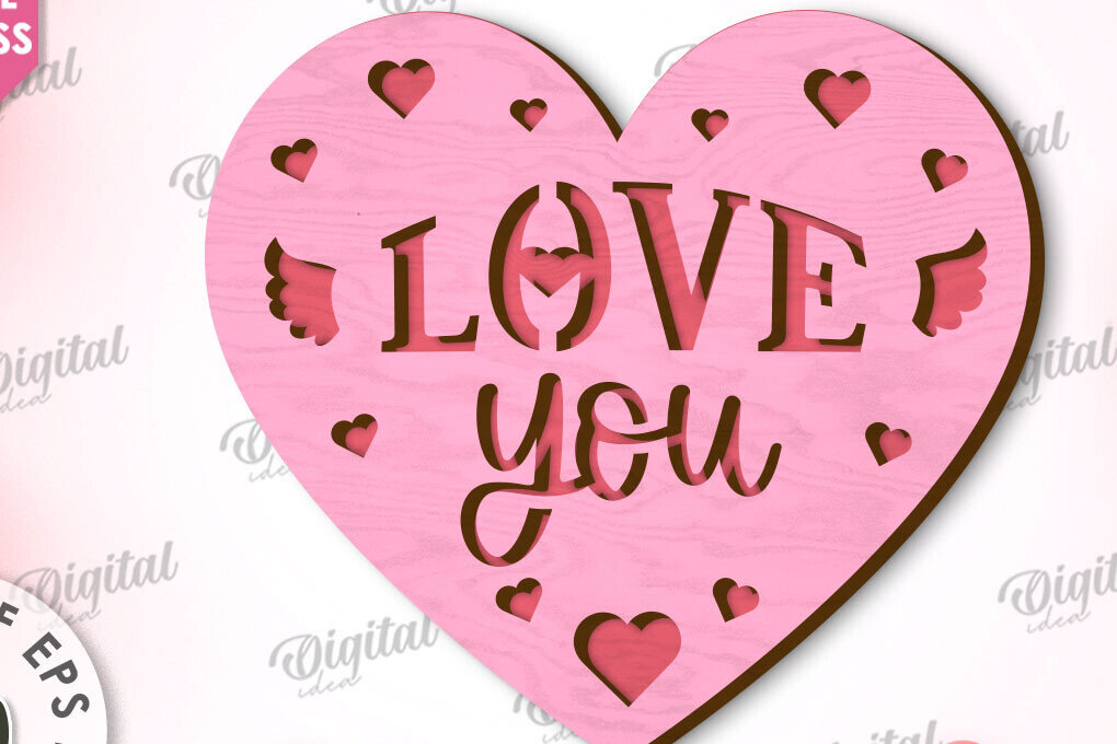 Σετ των 2 Intra απο ξύλο plywood 3mm-4mm πάχος –  κοπής με λέιζερ κάρτα καρδιάς του Αγίου Βαλεντίνου Δίασταση  20x20 cm INTRAFABR-111596973