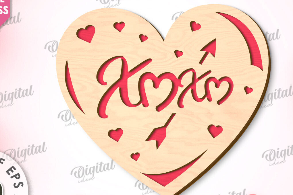 Σετ των 2 Intra απο ξύλο plywood 3mm-4mm πάχος –  κοπής με λέιζερ κάρτα καρδιάς του Αγίου Βαλεντίνου Δίασταση  20x20 cm INTRAFABR-111596878
