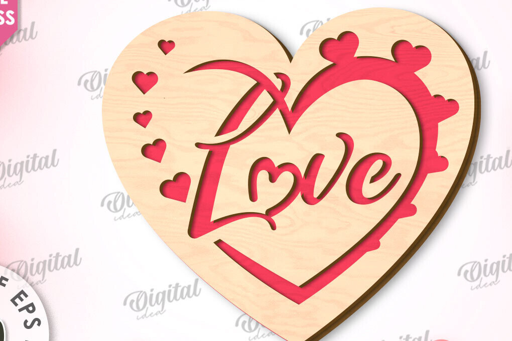 Σετ των 2 Intra απο ξύλο plywood 3mm-4mm πάχος –  κοπής με λέιζερ κάρτα καρδιάς του Αγίου Βαλεντίνου Δίασταση  20x20 cm INTRAFABR-111596954