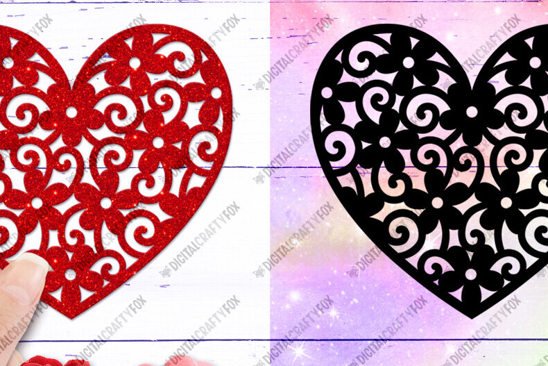 Σετ των 2 Intra απο ξύλο plywood 3mm-4mm πάχος – Καρδιά του Αγίου Βαλεντίνου, Flower Heart Δίασταση  20x20 cm INTRAFABR-116215645