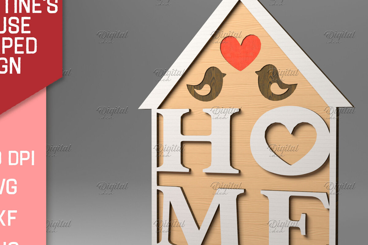 Σετ των 2 Intra απο ξύλο plywood 3mm-4mm πάχος – Σημάδι σε σχήμα σπιτιού του Αγίου Βαλεντίνου. Δίασταση  20x20 cm INTRAFABR-83373773