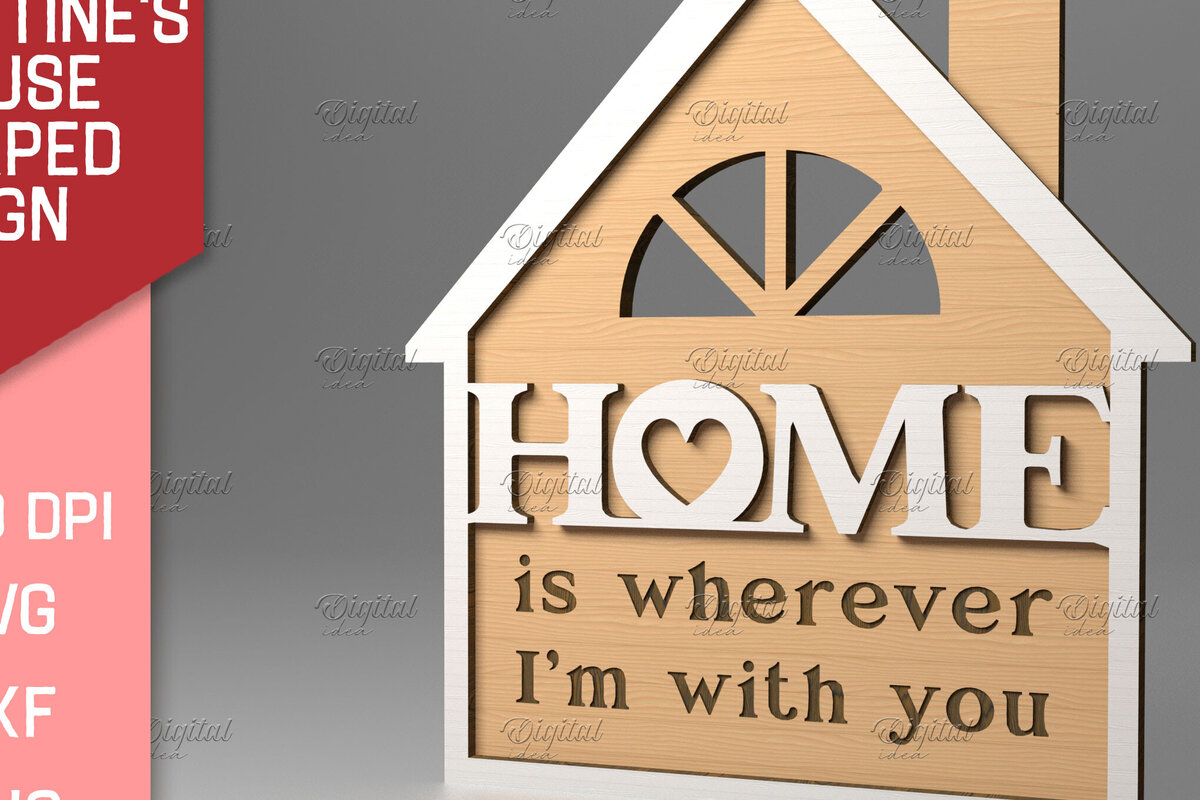 Σετ των 2 Intra απο ξύλο plywood 3mm-4mm πάχος – Σημάδι σε σχήμα σπιτιού του Αγίου Βαλεντίνου. Δίασταση  20x20 cm INTRAFABR-83494715