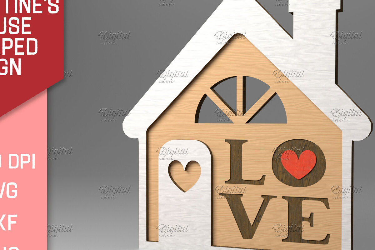 Σετ των 2 Intra απο ξύλο plywood 3mm-4mm πάχος – Σημάδι σε σχήμα σπιτιού του Αγίου Βαλεντίνου. Δίασταση  20x20 cm INTRAFABR-83494792