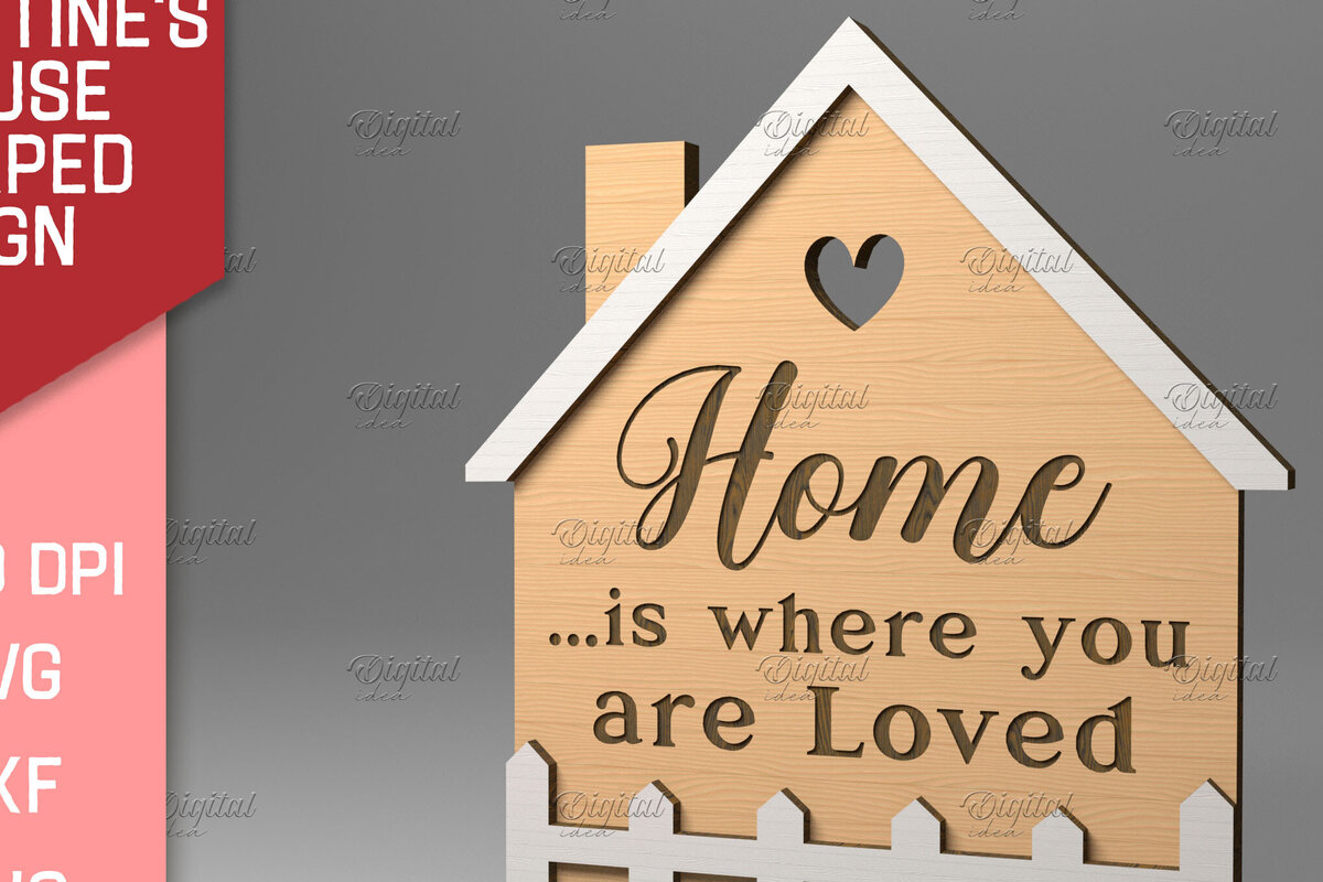 Σετ των 2 Intra απο ξύλο plywood 3mm-4mm πάχος – Σημάδι σε σχήμα σπιτιού του Αγίου Βαλεντίνου. Δίασταση  20x20 cm INTRAFABR-83373664