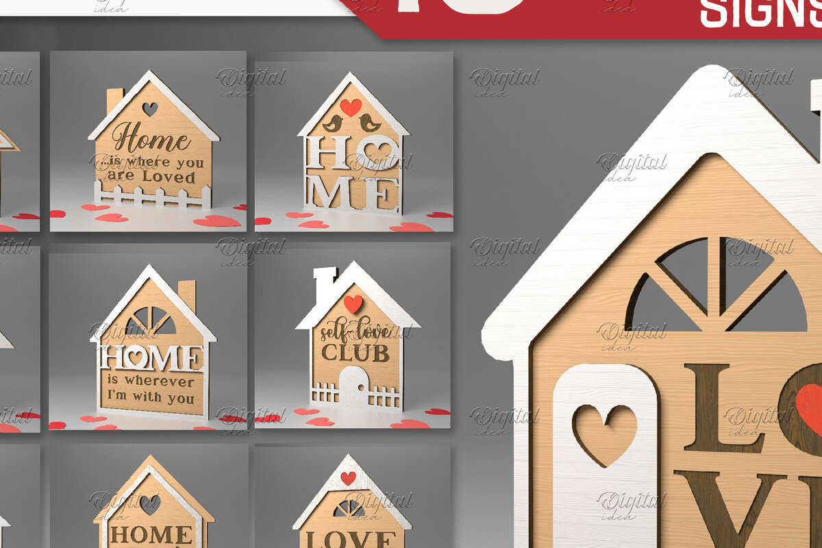 Σετ των 2 Intra απο ξύλο plywood 3mm-4mm πάχος – Πακέτο πινακίδων σε σχήμα σπιτιού του Αγίου Βαλεντίνου Δίασταση  20x20 cm INTRAFABR-83498514