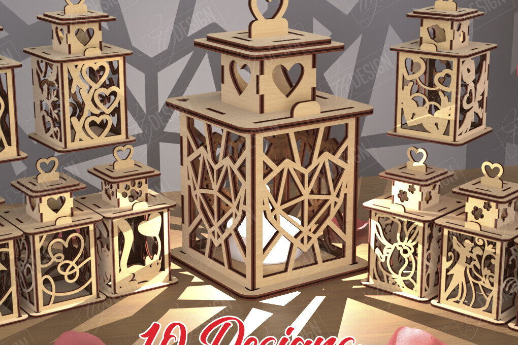 Σετ των 2 Intra απο ξύλο plywood 3mm-4mm πάχος – Πακέτο με φανάρια του Αγίου Βαλεντίνου | Λάμπα σκιών Δίασταση  20x20 cm INTRAFABR-110264286