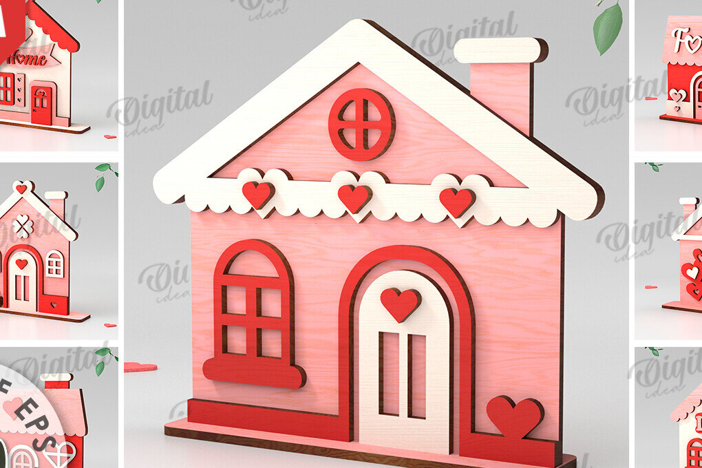 Σετ των 2 Intra απο ξύλο plywood 3mm-4mm πάχος – Πακέτο λέιζερ σπιτιών του Αγίου Βαλεντίνου Δίασταση  20x20 cm INTRAFABR-112691050