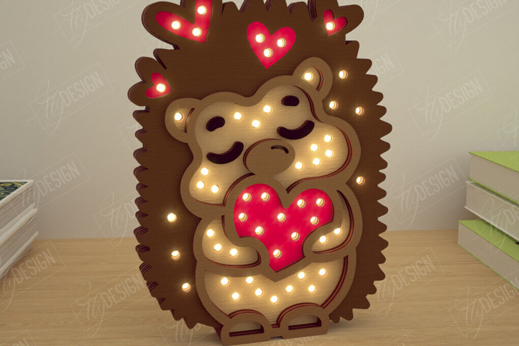 Σετ των 2 Intra απο ξύλο plywood 3mm-4mm πάχος – Λάμπα Led με στρώσεις Αγίου Βαλεντίνου | Σκατζόχοιρος Δίασταση  20x20 cm INTRAFABR-110271689