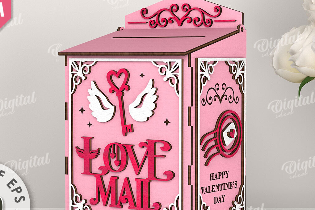 Σετ των 2 Intra απο ξύλο plywood 3mm-4mm πάχος – Κοπή λέιζερ γραμματοκιβωτίου του Αγίου Βαλεντίνου. Αγαπήστε το Δίασταση  20x20 cm INTRAFABR-112690307