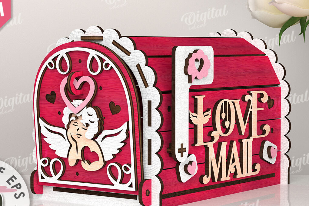 Σετ των 2 Intra απο ξύλο plywood 3mm-4mm πάχος – Κοπή λέιζερ γραμματοκιβωτίου του Αγίου Βαλεντίνου. Αγαπήστε το Δίασταση  20x20 cm INTRAFABR-112690338