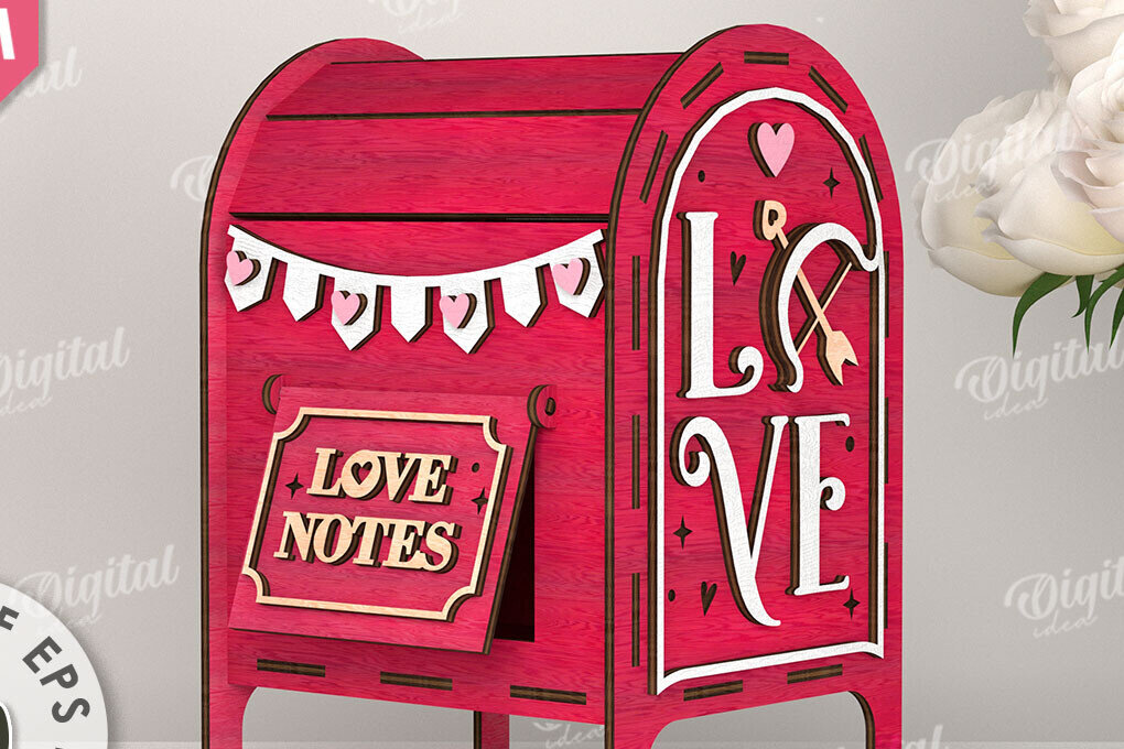 Σετ των 2 Intra απο ξύλο plywood 3mm-4mm πάχος – Κοπή λέιζερ γραμματοκιβωτίου του Αγίου Βαλεντίνου. Αγαπήστε το Δίασταση  20x20 cm INTRAFABR-112690386