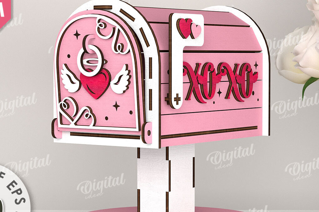 Σετ των 2 Intra απο ξύλο plywood 3mm-4mm πάχος – Κοπή λέιζερ γραμματοκιβωτίου του Αγίου Βαλεντίνου. Αγαπήστε το Δίασταση  20x20 cm INTRAFABR-112690408