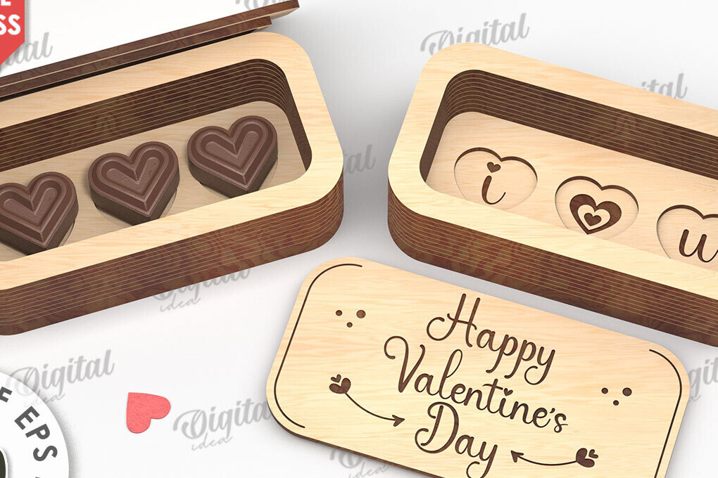 Σετ των 2 Intra απο ξύλο plywood 3mm-4mm πάχος – Valentine's Mini Chocolate Box Cut Laser Δίασταση  20x20 cm INTRAFABR-112022097