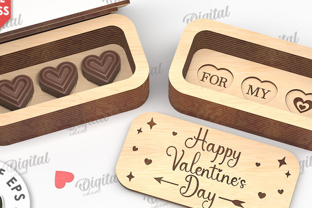Σετ των 2 Intra απο ξύλο plywood 3mm-4mm πάχος – Valentine's Mini Chocolate Box Cut Laser Δίασταση  20x20 cm INTRAFABR-112021812