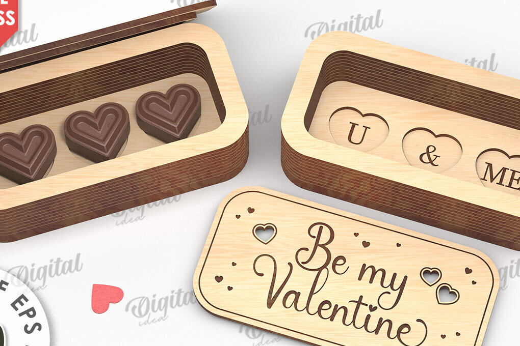 Σετ των 2 Intra απο ξύλο plywood 3mm-4mm πάχος – Valentine's Mini Chocolate Box Cut Laser Δίασταση  20x20 cm INTRAFABR-112021844