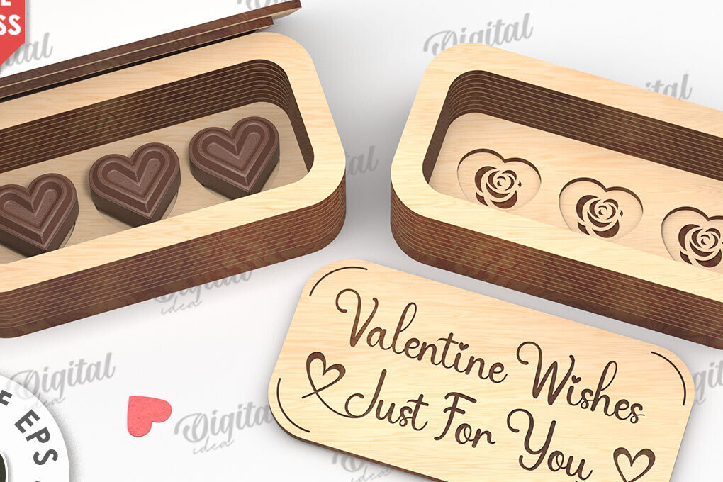 Σετ των 2 Intra απο ξύλο plywood 3mm-4mm πάχος – Valentine's Mini Chocolate Box Cut Laser Δίασταση  20x20 cm INTRAFABR-112021934