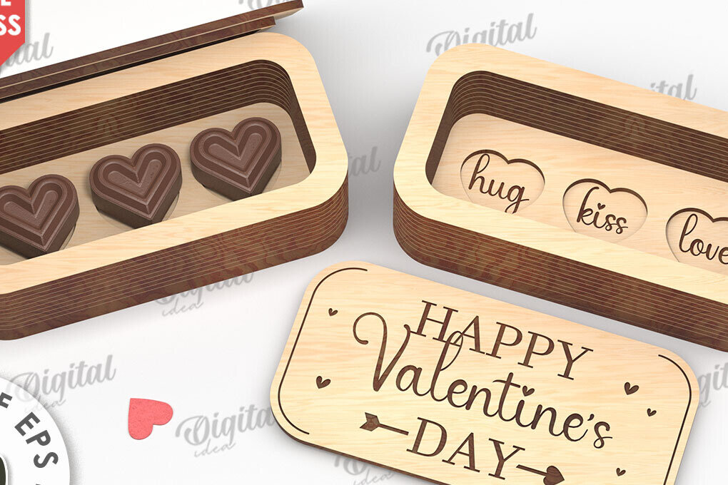 Σετ των 2 Intra απο ξύλο plywood 3mm-4mm πάχος – Valentine's Mini Chocolate Box Cut Laser Δίασταση  20x20 cm INTRAFABR-112021966