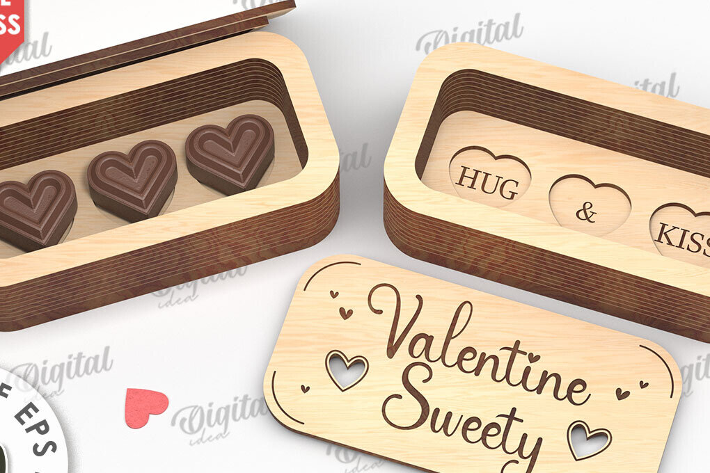 Σετ των 2 Intra απο ξύλο plywood 3mm-4mm πάχος – Valentine's Mini Chocolate Box Cut Laser Δίασταση  20x20 cm INTRAFABR-112022008