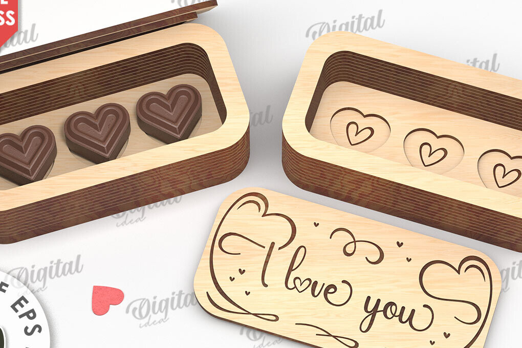 Σετ των 2 Intra απο ξύλο plywood 3mm-4mm πάχος – Valentine's Mini Chocolate Box Cut Laser Δίασταση  20x20 cm INTRAFABR-112022025