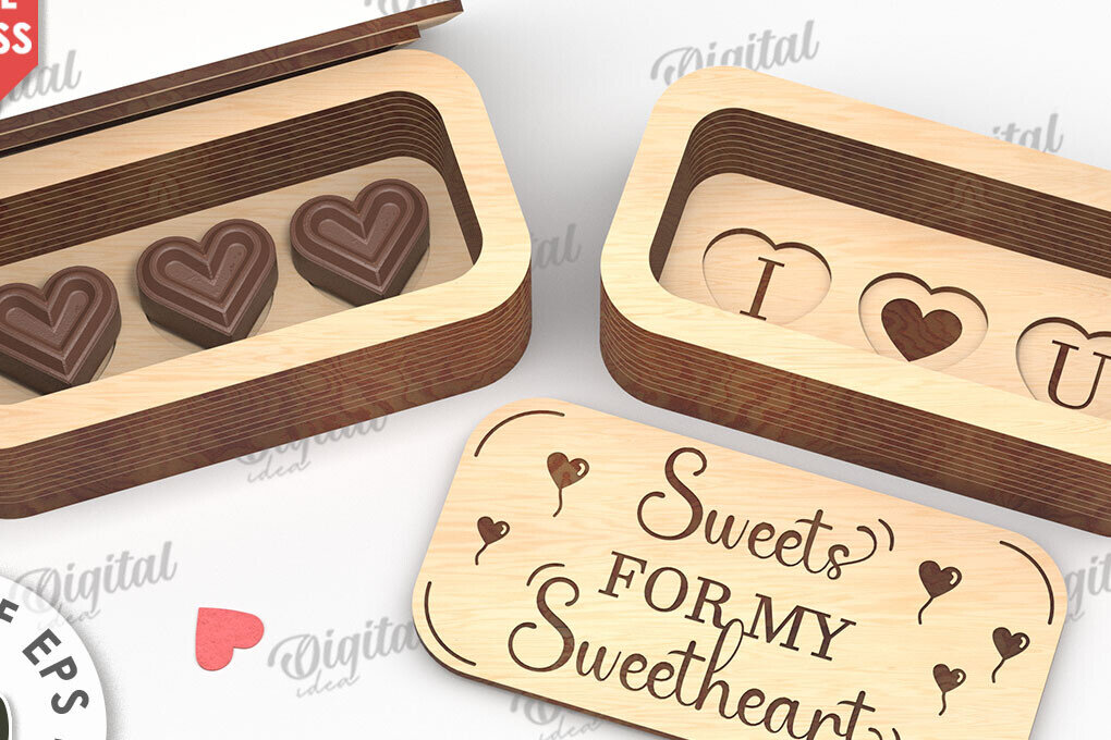 Σετ των 2 Intra απο ξύλο plywood 3mm-4mm πάχος – Valentine's Mini Chocolate Box Cut Laser Δίασταση  20x20 cm INTRAFABR-112021664
