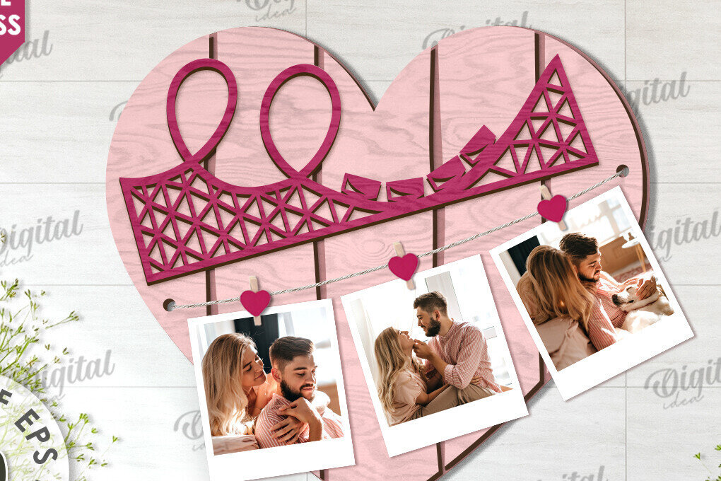 Intra απο ξύλο plywood 3mm-4mm πάχος – Αποκοπή με λέιζερ πίνακας προβολής φωτογραφιών Valentines Δίασταση  45x45 cm INTRAFABR-113927563