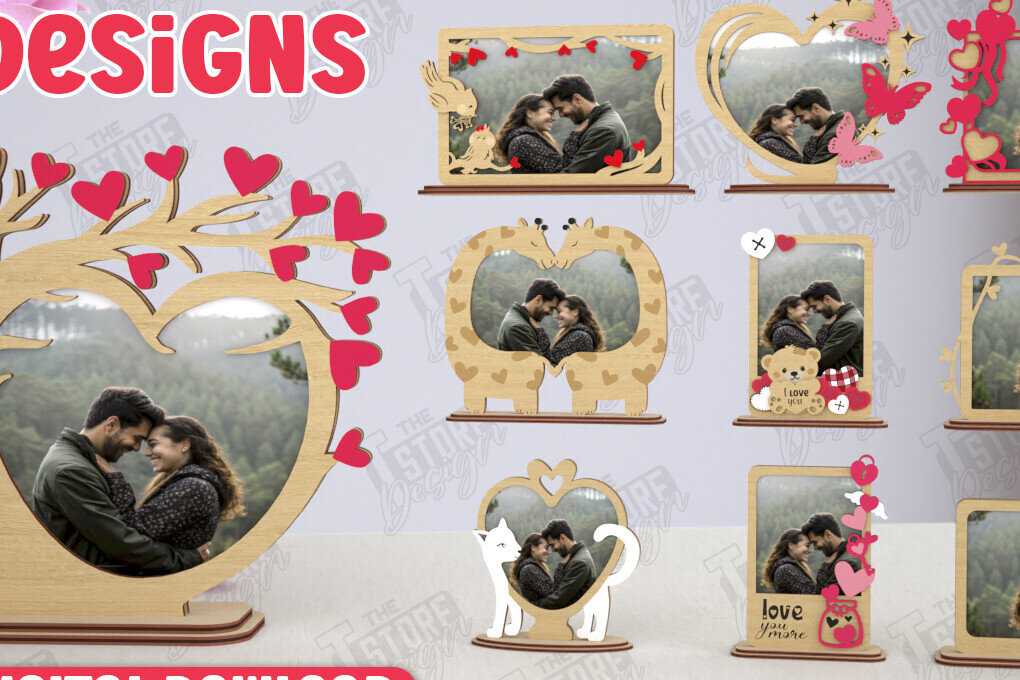 Σετ των 2 Intra απο ξύλο plywood 3mm-4mm πάχος – Πακέτο κορνίζας του Αγίου Βαλεντίνου | CNC Δίασταση  20x20 cm INTRAFABR-115368215