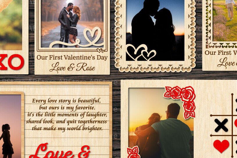 Σετ των 2 Intra απο ξύλο plywood 3mm-4mm πάχος – Κορνίζα Αγίου Βαλεντίνου Δίασταση  20x20 cm INTRAFABR-111942477