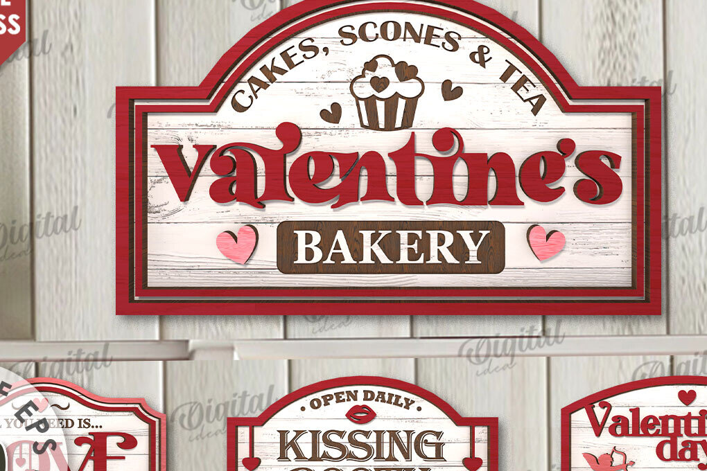 Σετ των 2 Intra απο ξύλο plywood 3mm-4mm πάχος – Πακέτο κοπής με λέιζερ ρετρό σημαδιών του Αγίου Βαλεντίνου Δίασταση  20x20 cm INTRAFABR-110594548