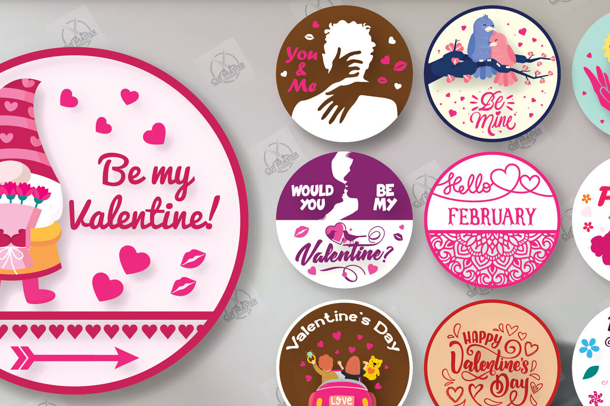 Σετ των 2 Intra απο ξύλο plywood 3mm-4mm πάχος – Πακέτο κοπής λέιζερ στρογγυλών πινακίδων του Αγίου Βαλεντίνου Δίασταση  20x20 cm INTRAFABR-113859476