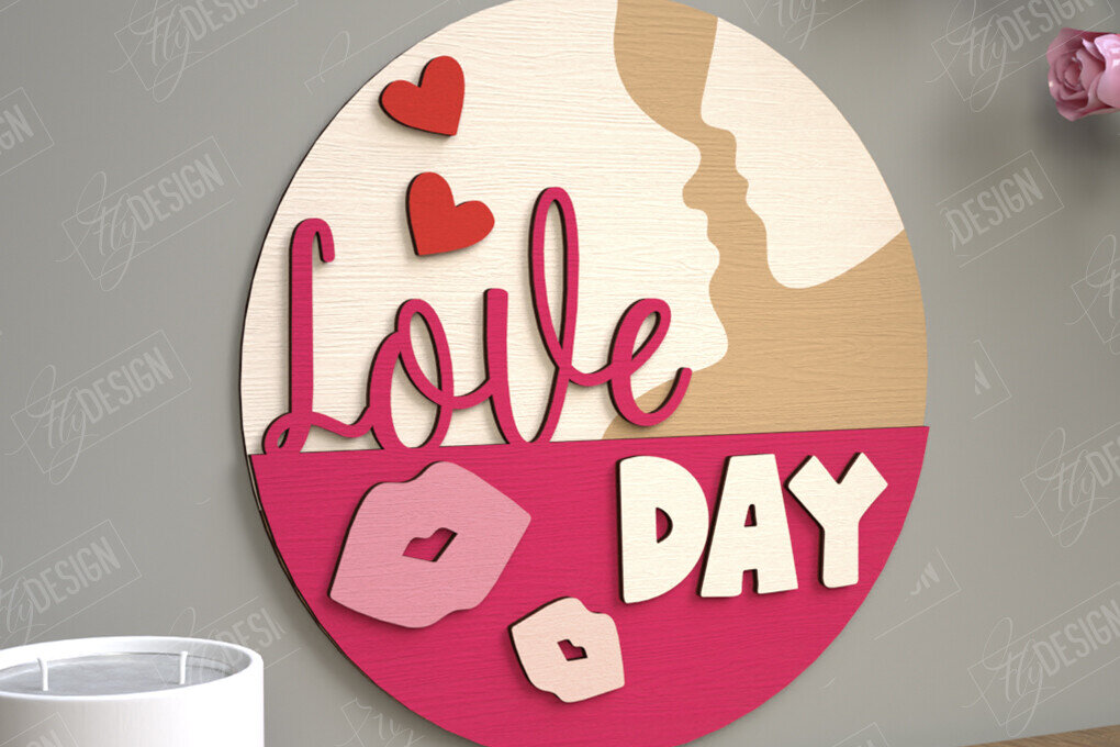 Σετ των 2 Intra απο ξύλο plywood 3mm-4mm πάχος – Στρογγυλά σημάδια του Αγίου Βαλεντίνου | Ρομαντικό δώρο Δίασταση  20x20 cm INTRAFABR-110186049