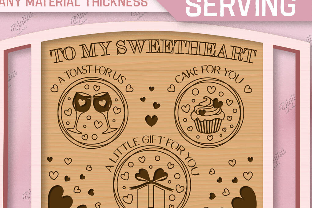 Σετ των 2 Intra απο ξύλο plywood 3mm-4mm πάχος – Δίσκος σερβιρίσματος του Αγίου Βαλεντίνου. Τρισδιάστατη Δίασταση  20x20 cm INTRAFABR-85845089